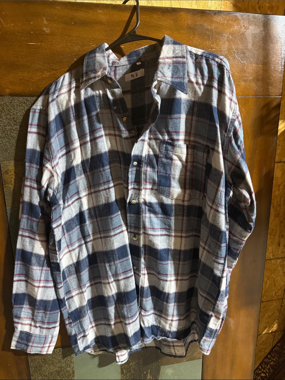Handmade Blue and White Plaid Button-Up Shirt